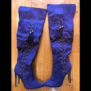 Purple Suede Over the Knee Boots